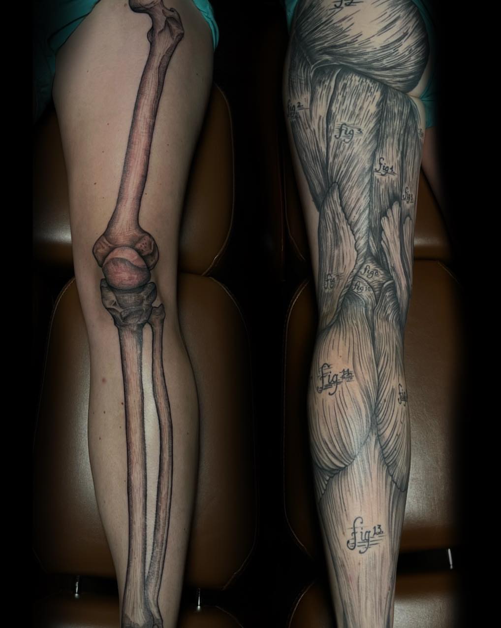 Bone structure realism tattoo on the leg by James Reed Tattoo artist