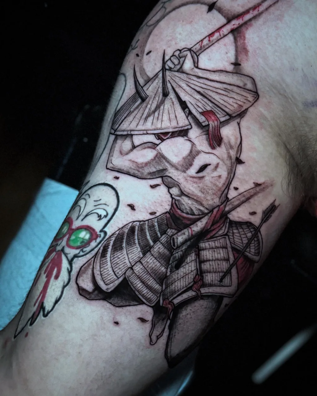 Cat samurai japanese irezumi tattoo on the forearm by Eldaddy