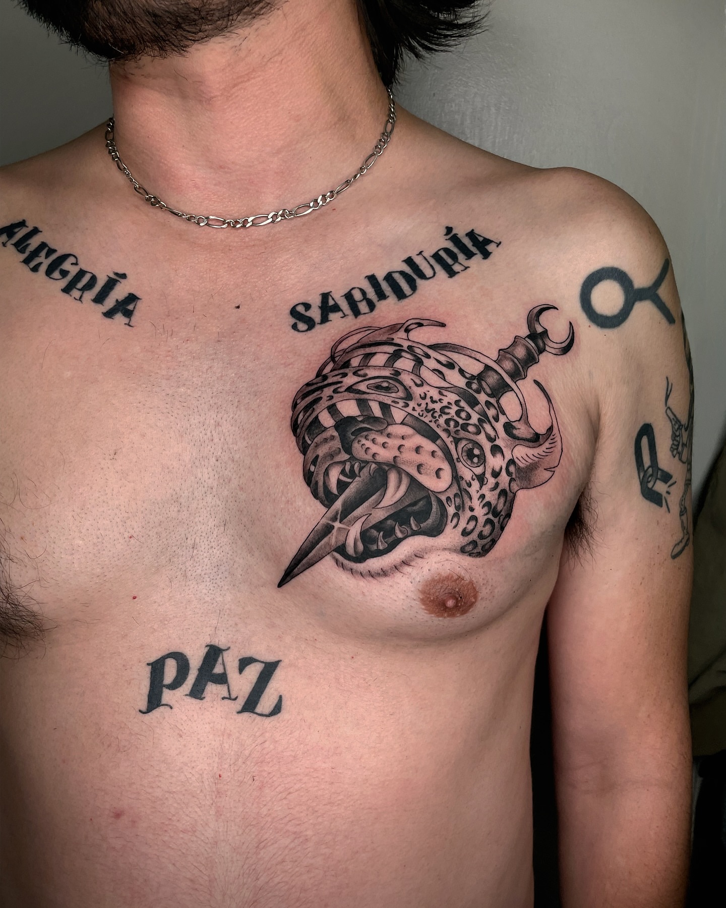 Bull helmet black and grey tattoo on the chest by Vash