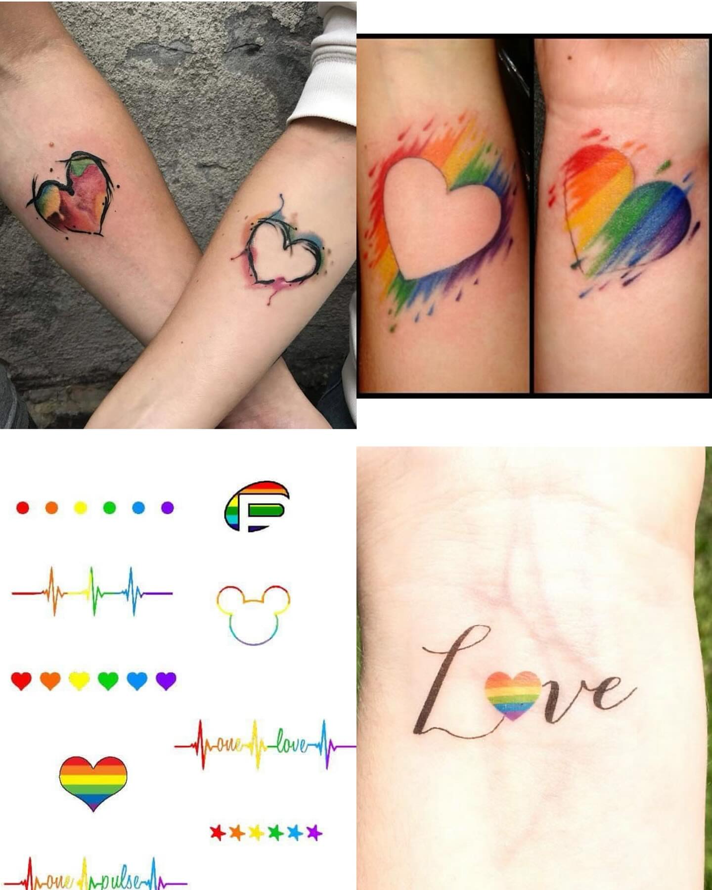 Rainbow heart watercolor tattoo on the forearm by mia's tattoo, Los Angeles, California