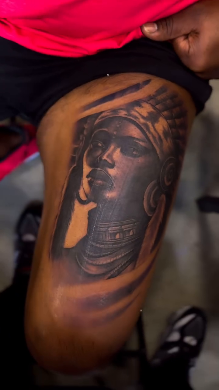 Portrait of a woman realism tattoo by Anwon Johnson