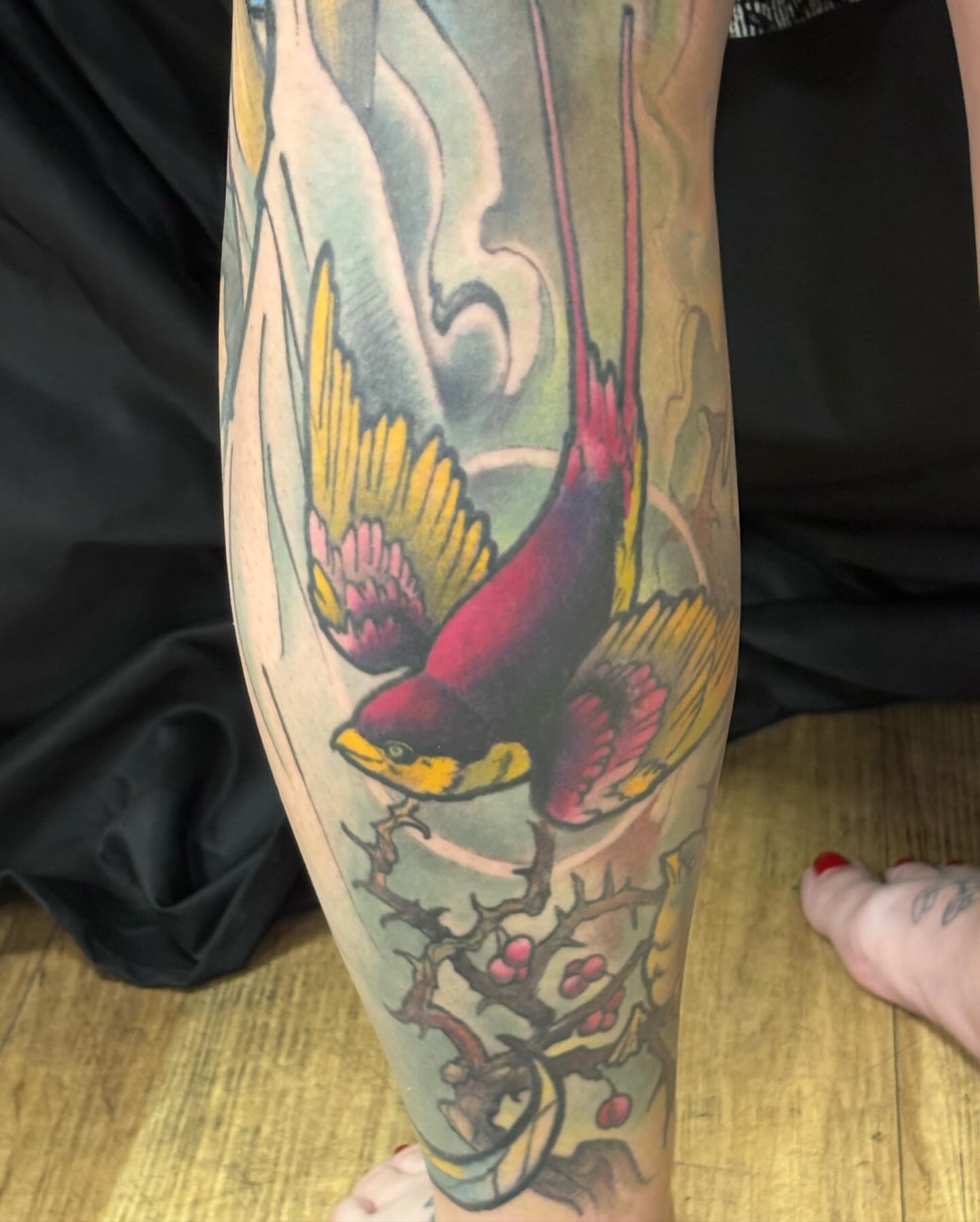 Bird American traditional tattoo on the forearm by Rene Chavira