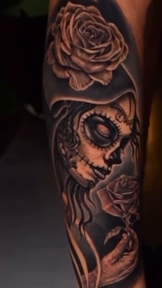 Woman and rose realism tattoo by Dharma.tattoo