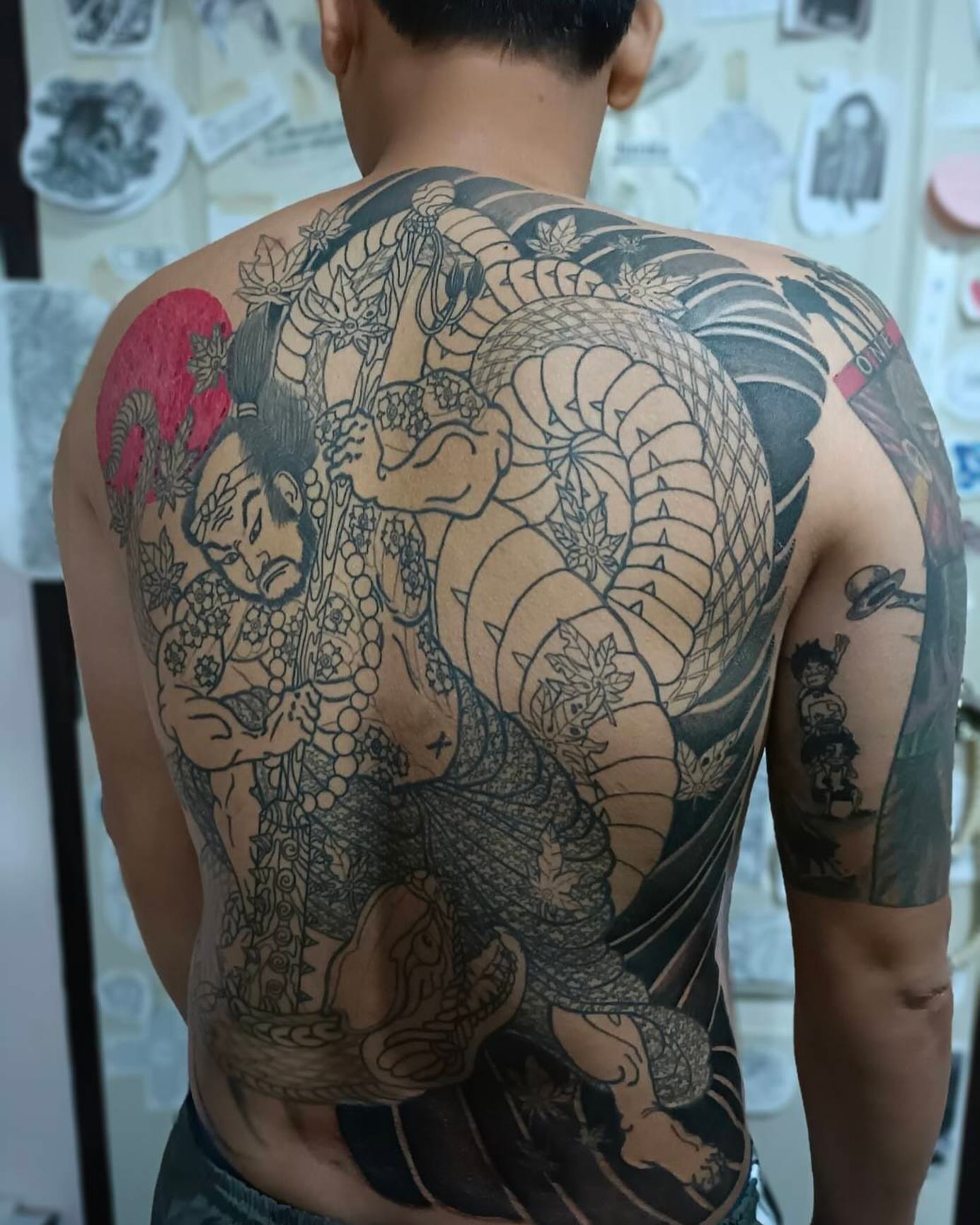 Samurai and dragon japanese irezumi tattoo on the back by Ink Napawong