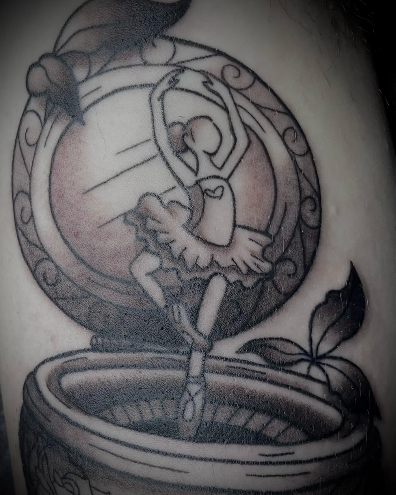 Baby in a jar black and grey tattoo on the shoulder by Shelbie, Salt Lake City, Utah