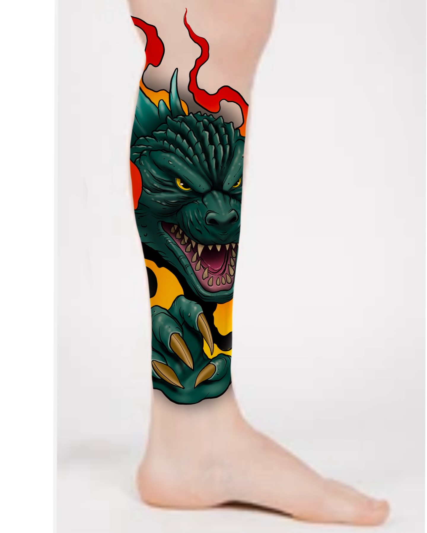 Monster American traditional tattoo on the calf by James Mullin