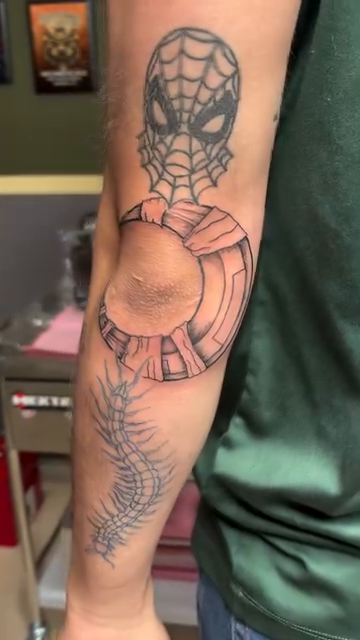Spider-Man mask and web shooter anime tattoo by πΈππππ¦π£ππΈ