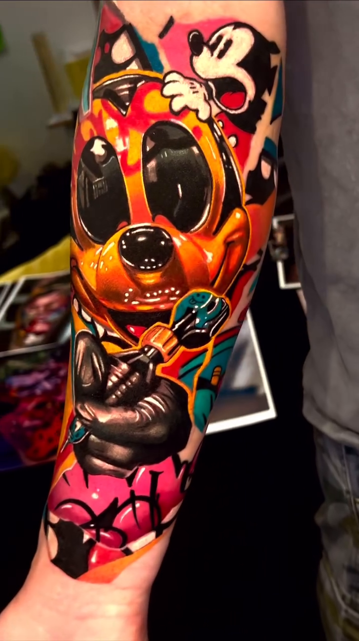 Tattoo by @vono.tattooer — new_school, trash_polka