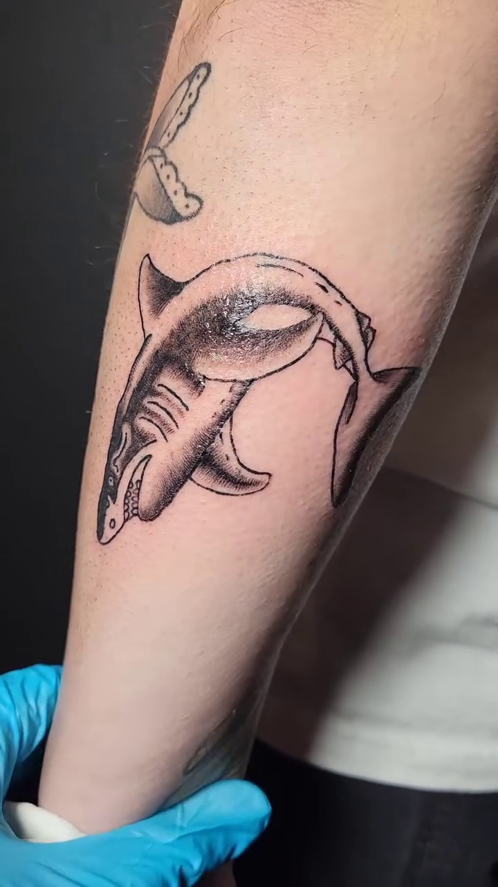 Tattoo by @cryingwoof — black_and_grey, realism
