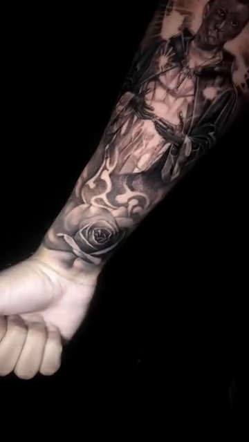 Figure with celestial background dark realism tattoo by Xavier NYC TATTOO ARTIST
