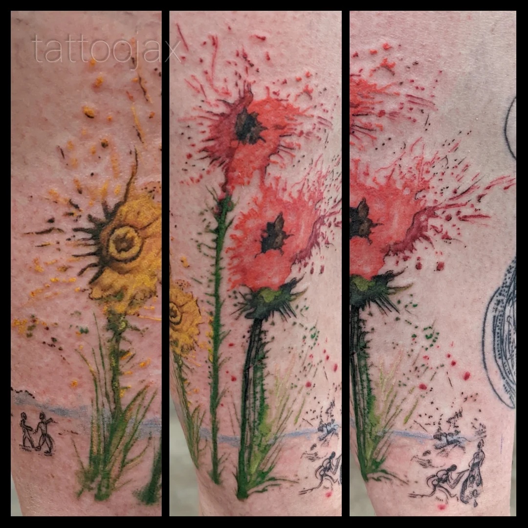 Flowers dotwork tattoo on the forearm by jackie