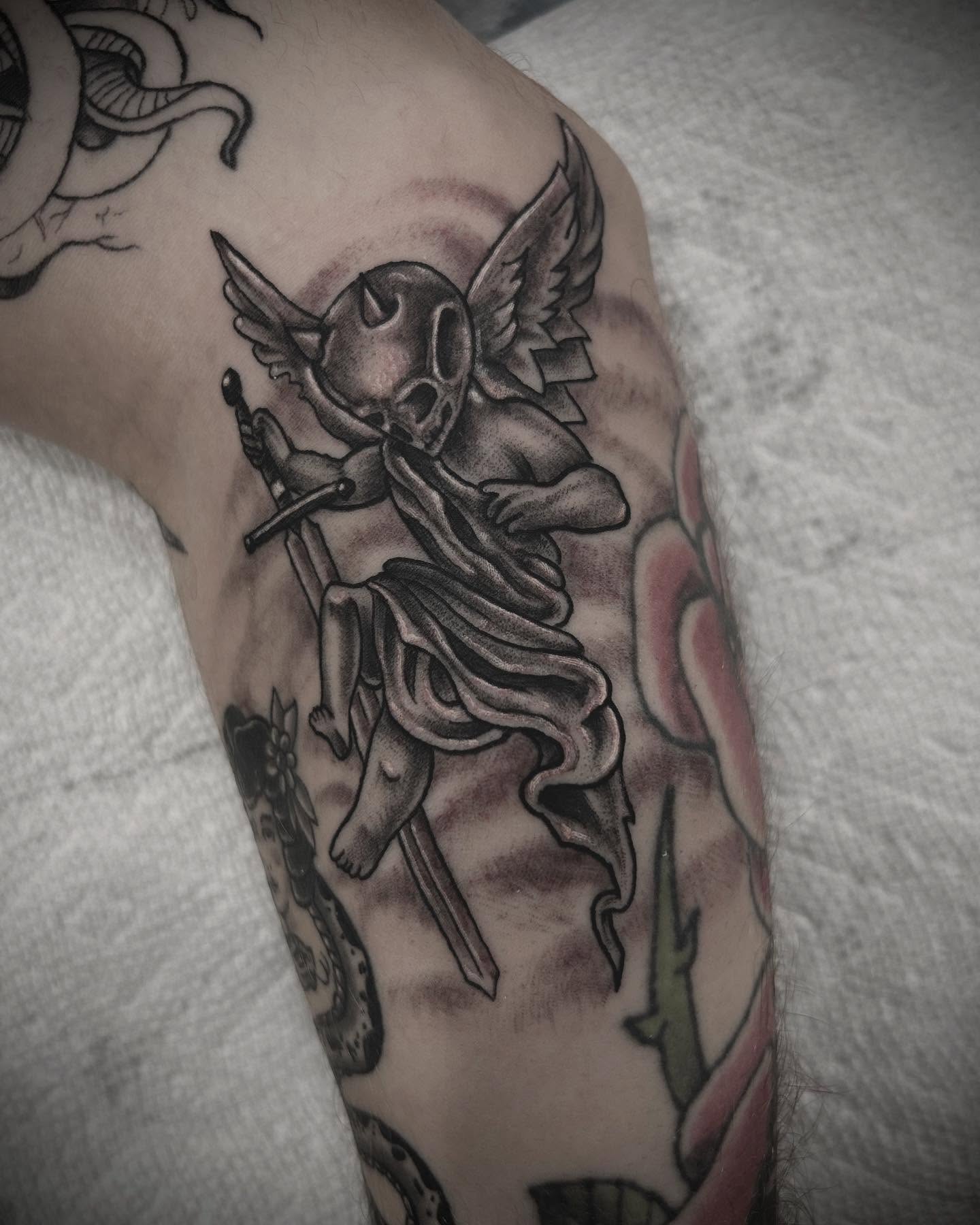 Tattoo by @joshshawtattoos — black_and_grey