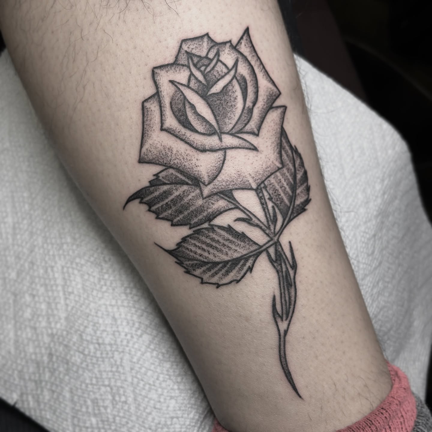 Rose dotwork tattoo on the forearm by Beejay Tattoo Artist San Antonio Amarillo TX