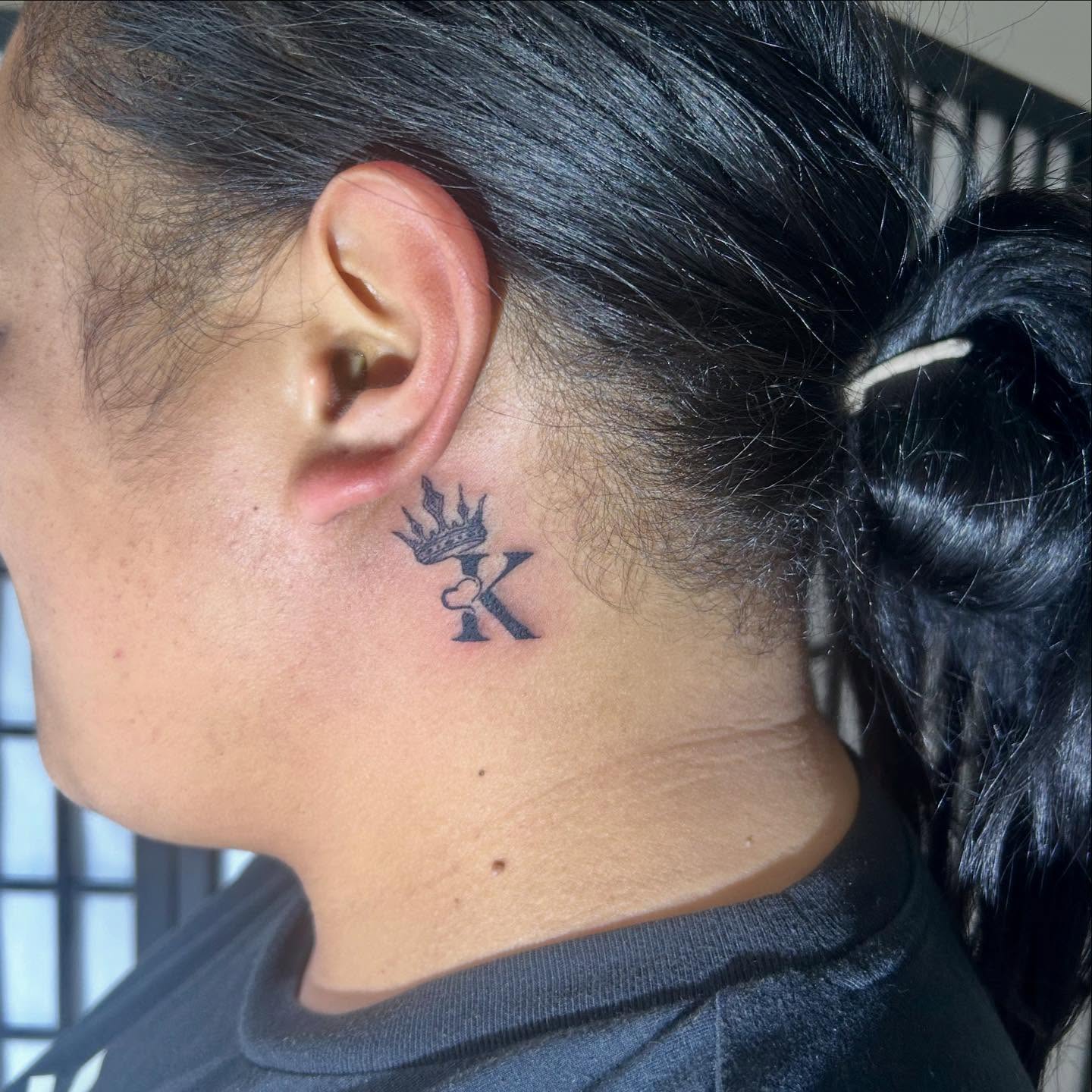 King crown black and grey tattoo on the neck by ɢɢ sᴛʏʟᴇs