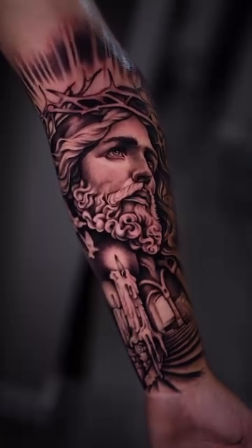 Jesus Christ with candles realism tattoo by Esto