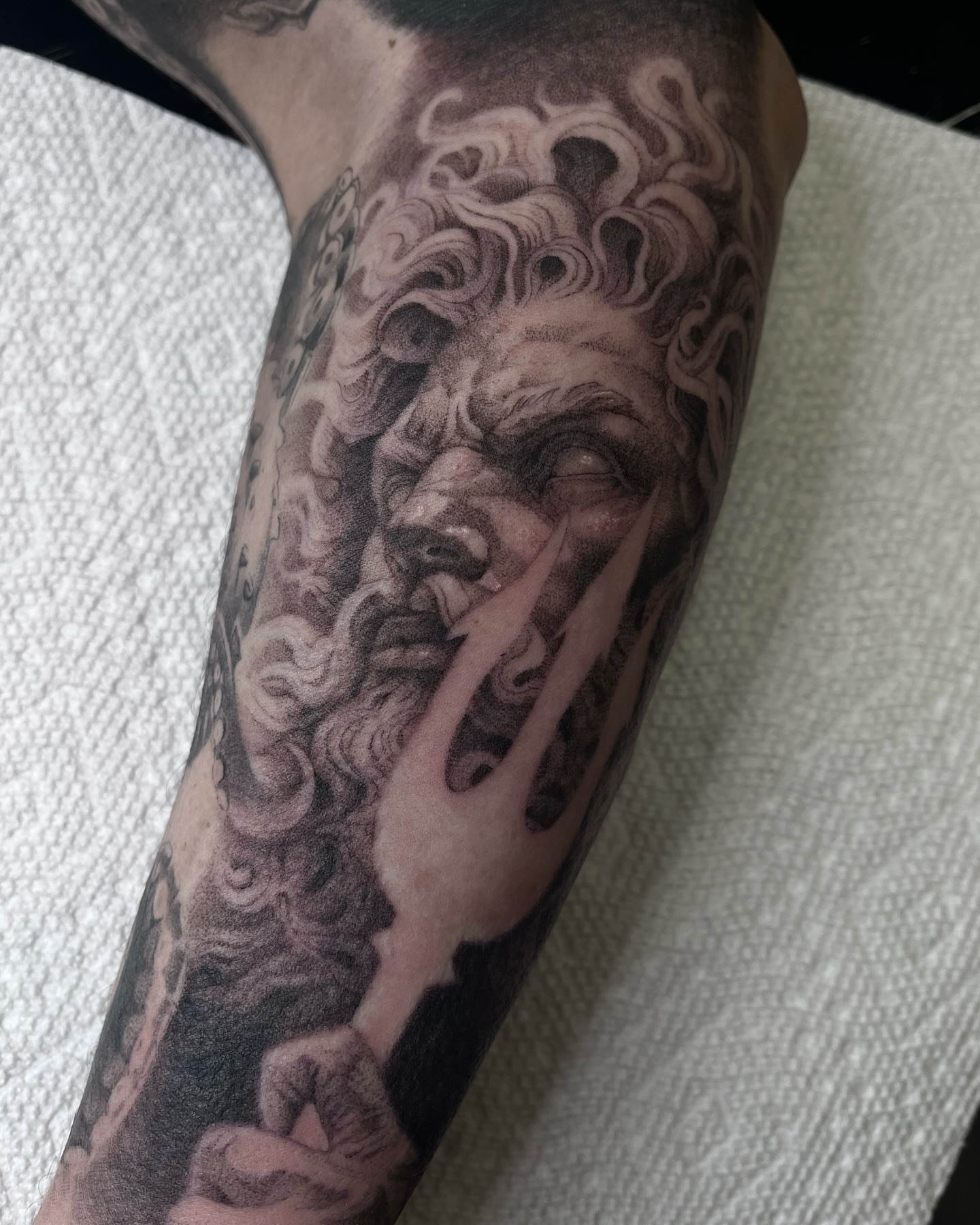 Bearded man realism tattoo on the forearm by ๐๐๐๐๐๐๐