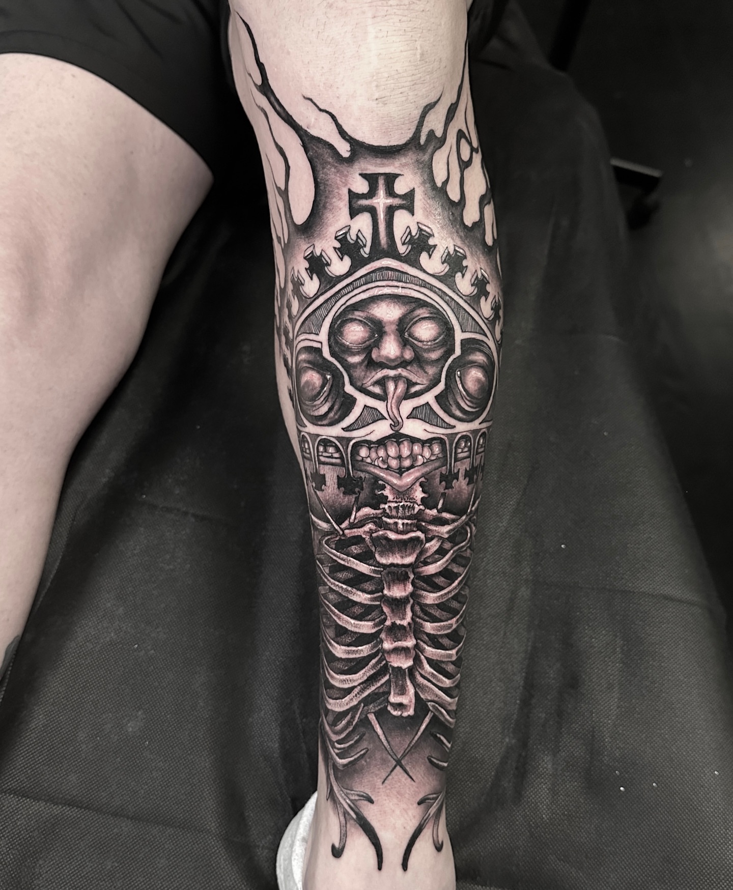 Astronaut skull realism tattoo on the forearm by Madeleine Fleming