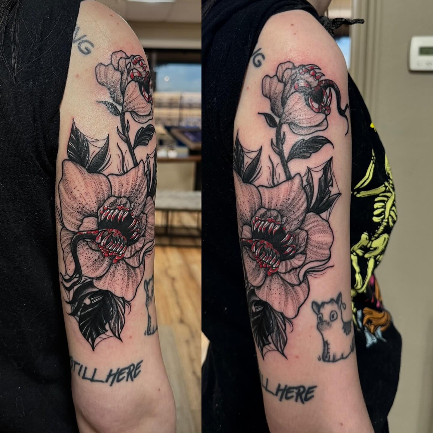 Flowers American traditional tattoo on the forearm by Cj Hurtado