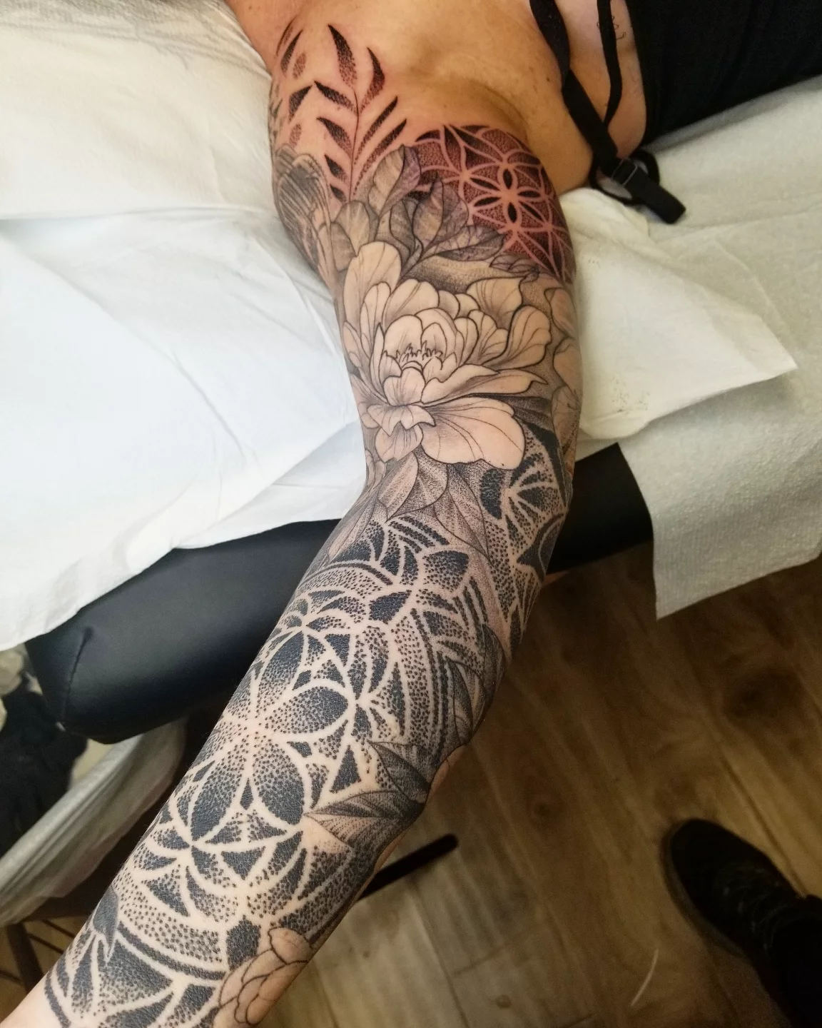 Tattoo by @chasehannatattoo — dotwork, black_and_grey