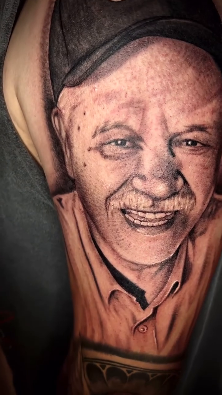 Portrait of an elderly man realism tattoo by Brian Sixdeuce