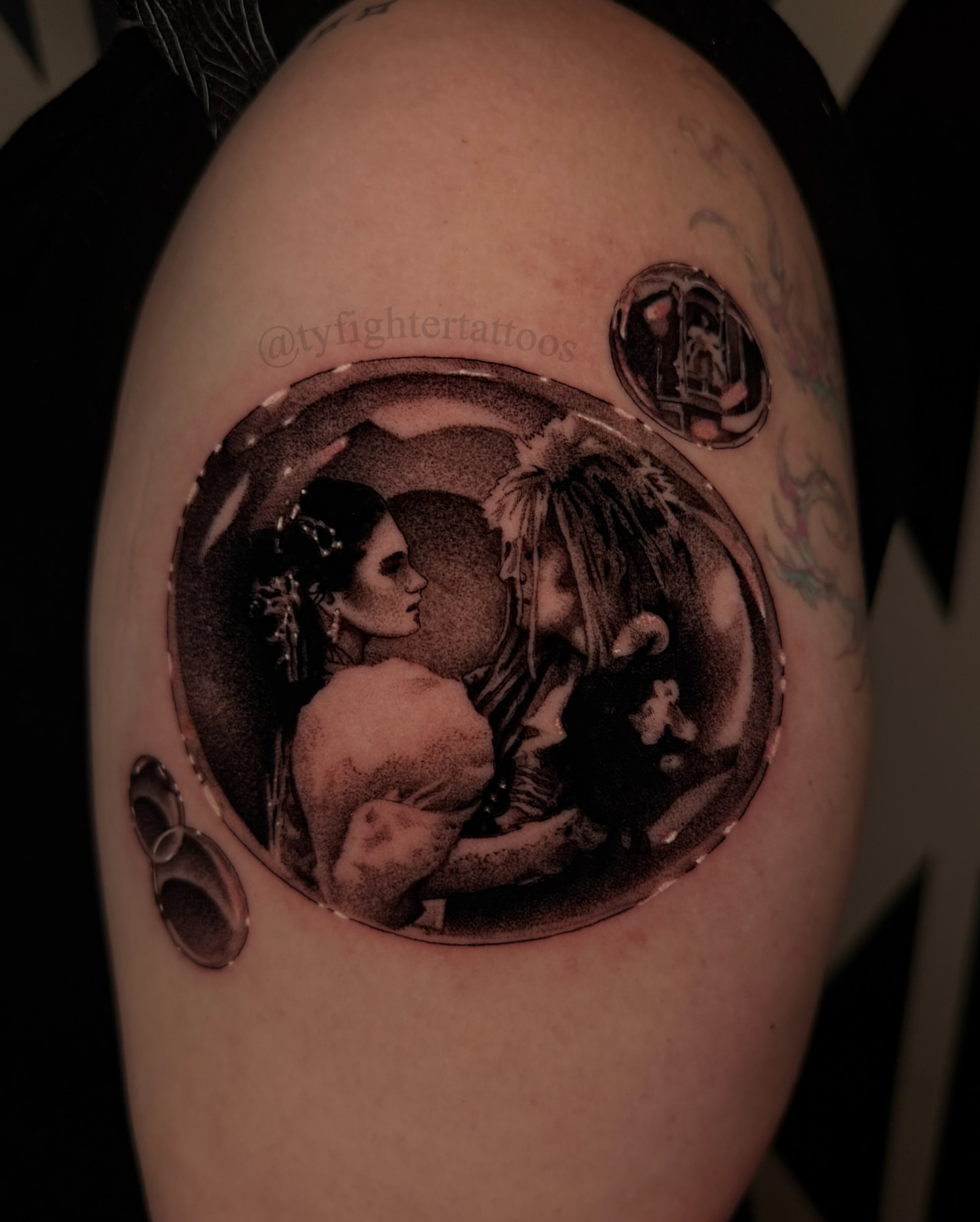 Tattoo by @tyfightertattoos — dotwork, realism