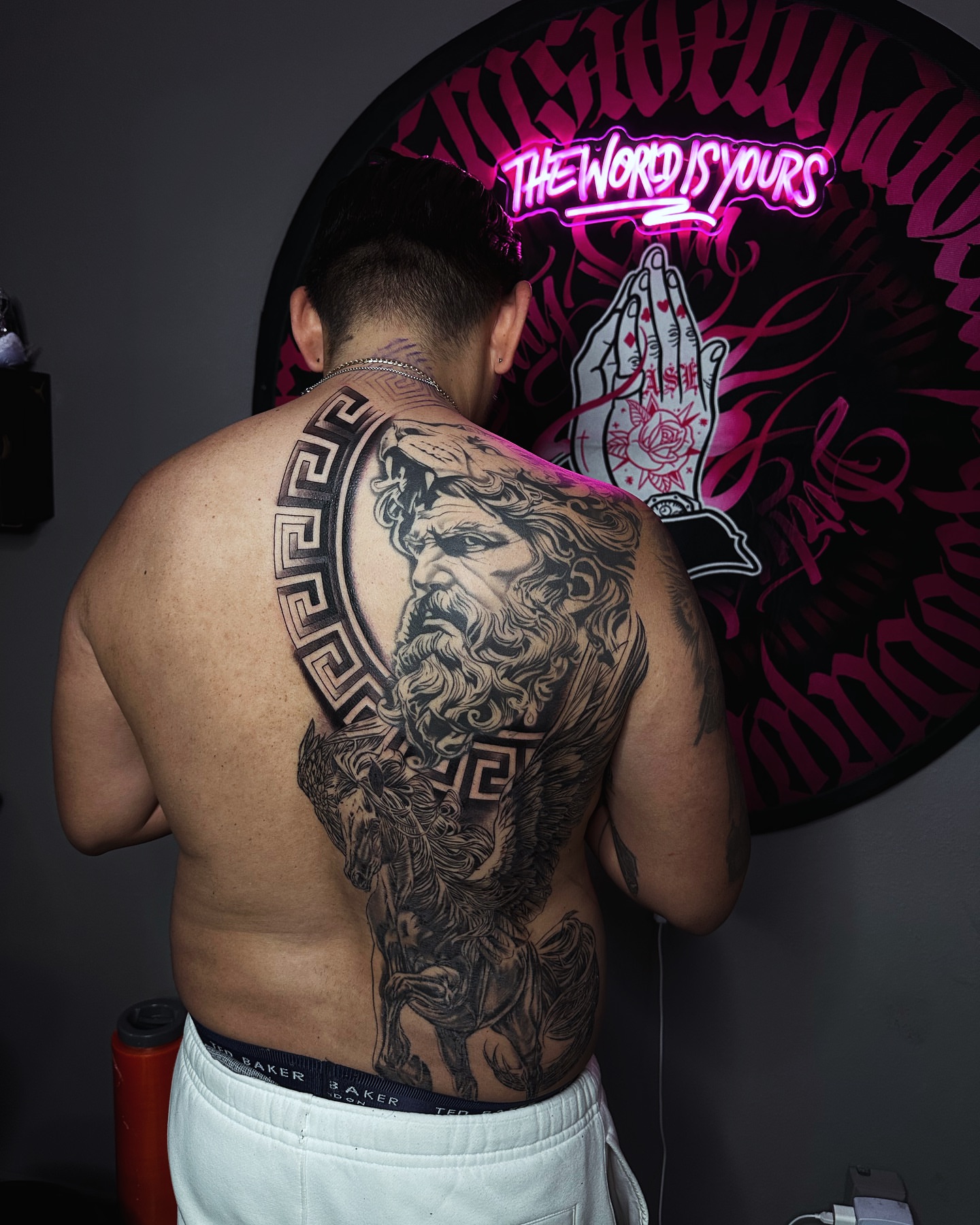 God-like figure realism tattoo on the back by 📍 Austin