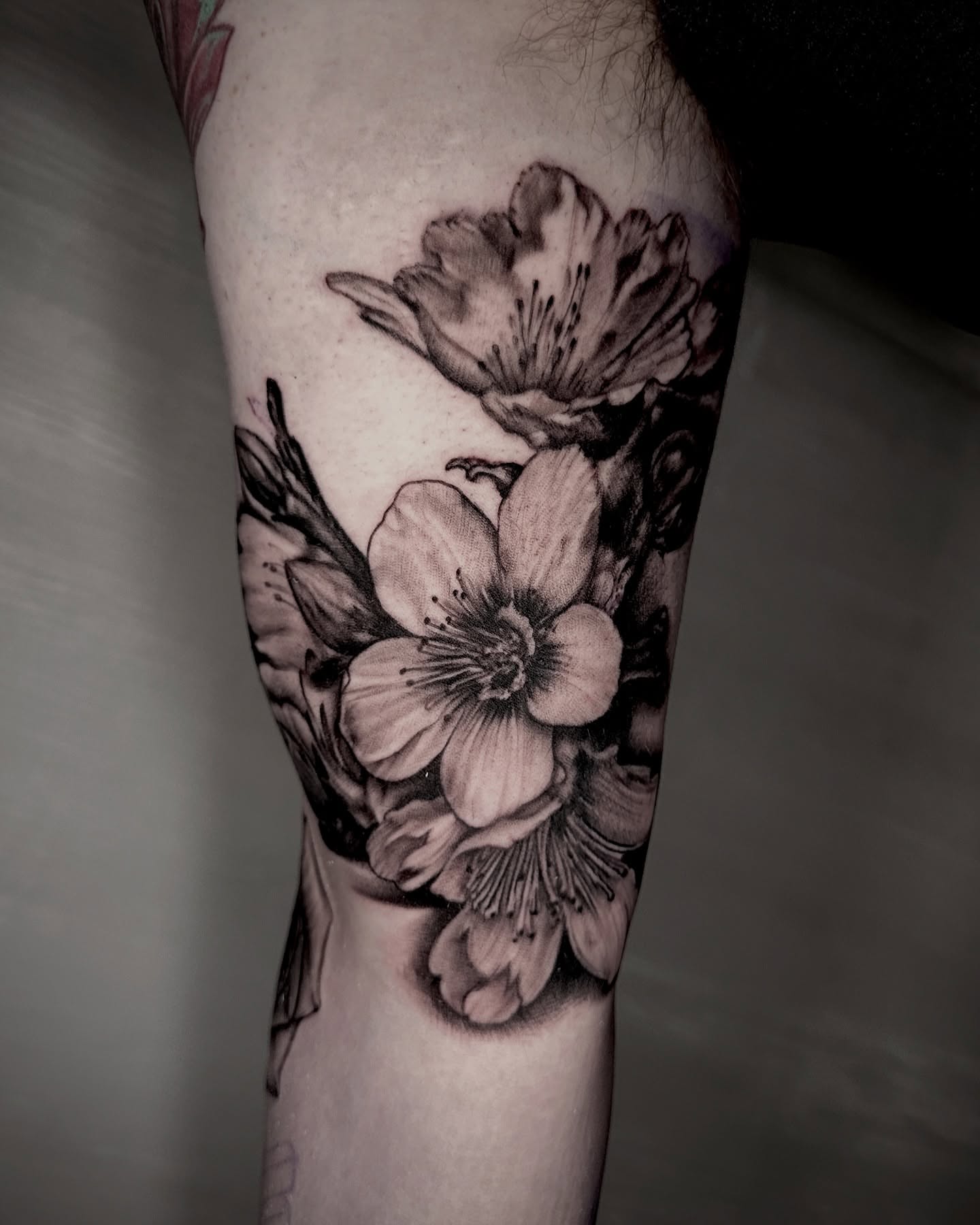 Cherry blossoms realism tattoo on the forearm by Ty Pallotta, Austin, Texas