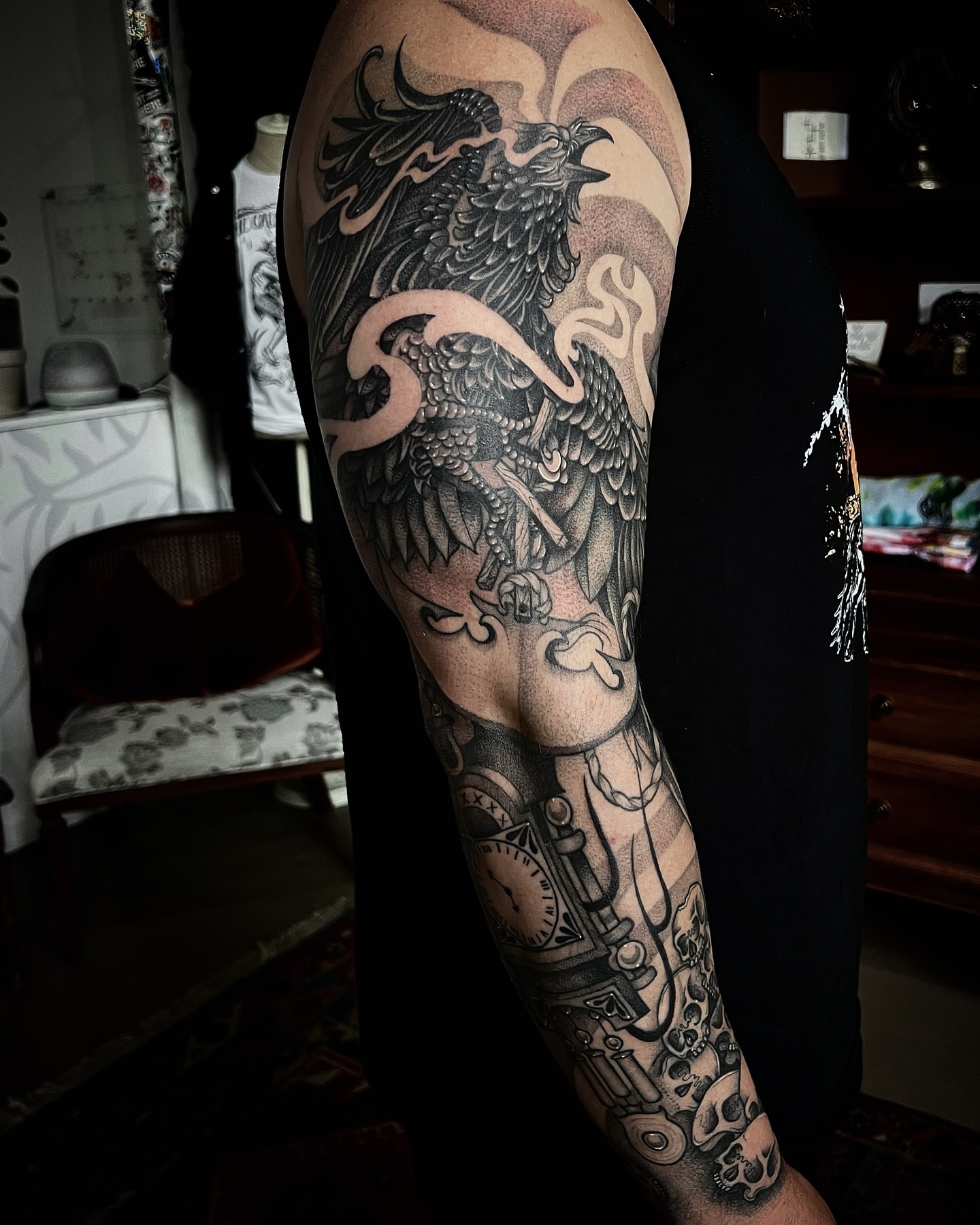 Phoenix geometric tattoo on the forearm by ∙︎✢︎ Rach K ✢︎