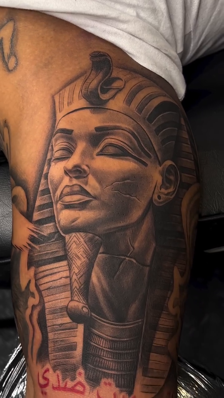 Egyptian queen realism tattoo by Imarea Rivera