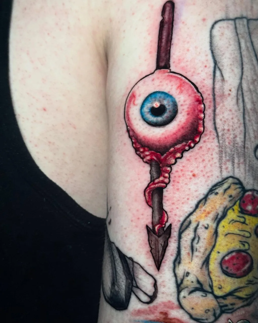Eyeball and arrow realism tattoo on the forearm by Eldaddy