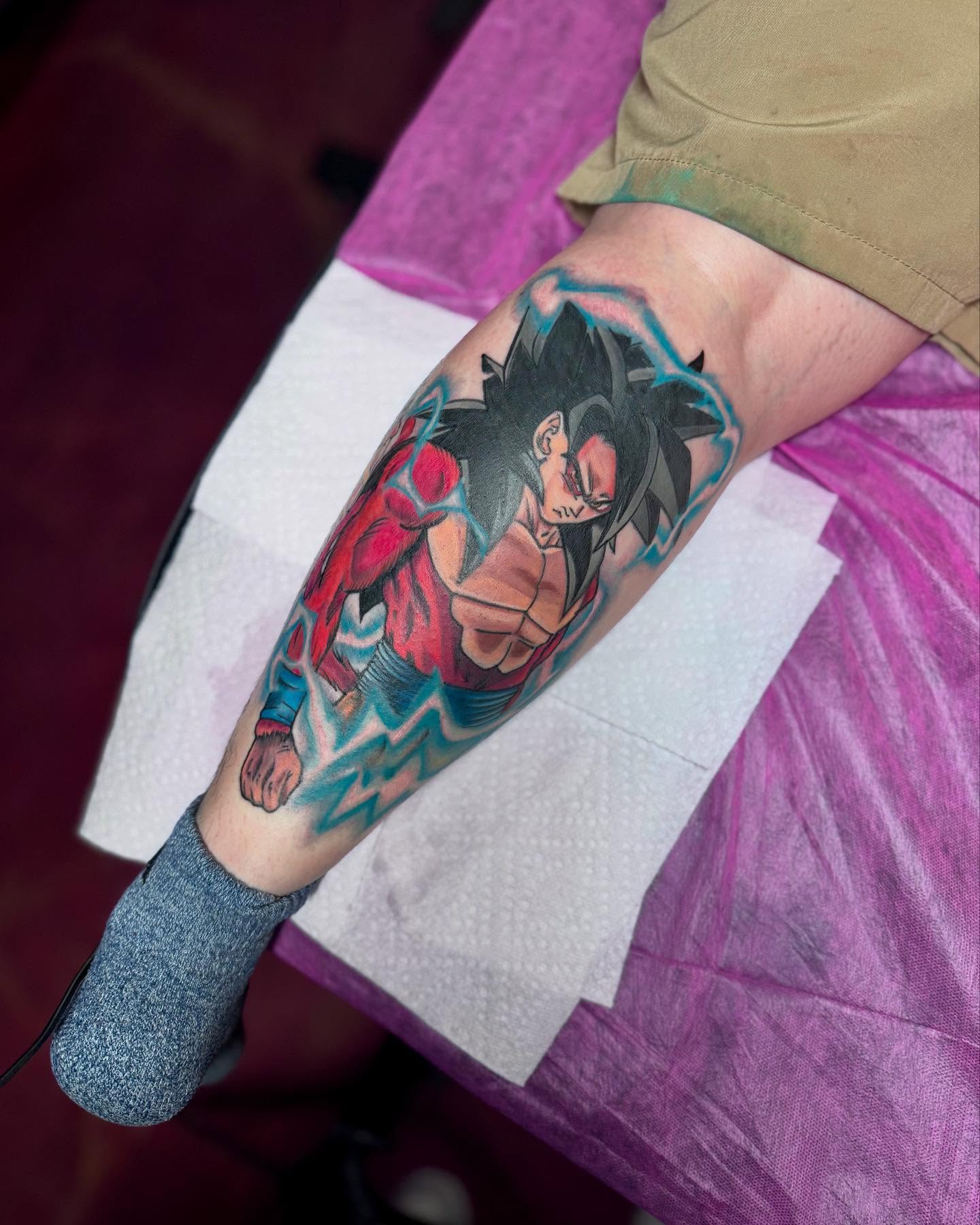 Dragon ball character anime tattoo on the forearm by Stephanie Cruz, Kansas City, Missouri