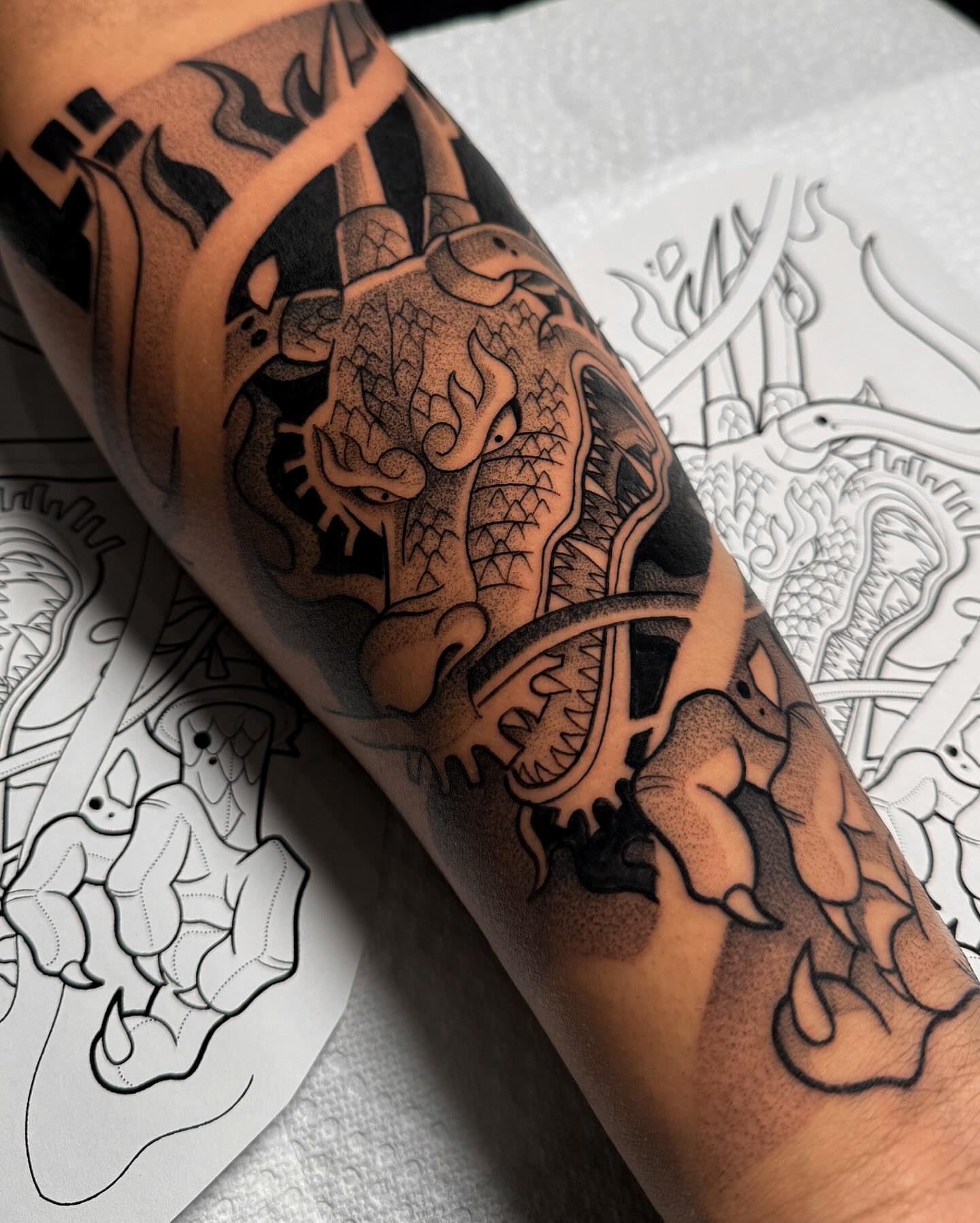 Tattoo by @yakir.tattooer — dotwork, geometric