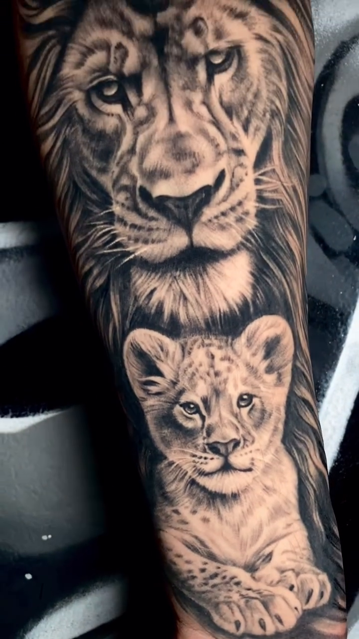 Lion and cub realism tattoo by Las Vegas tattoo Artist