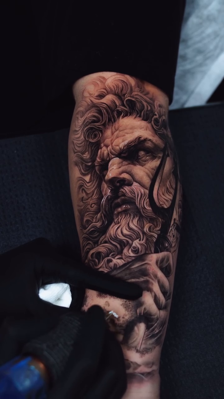 Greek god portrait realism tattoo by J O S S I e L P I N e D A