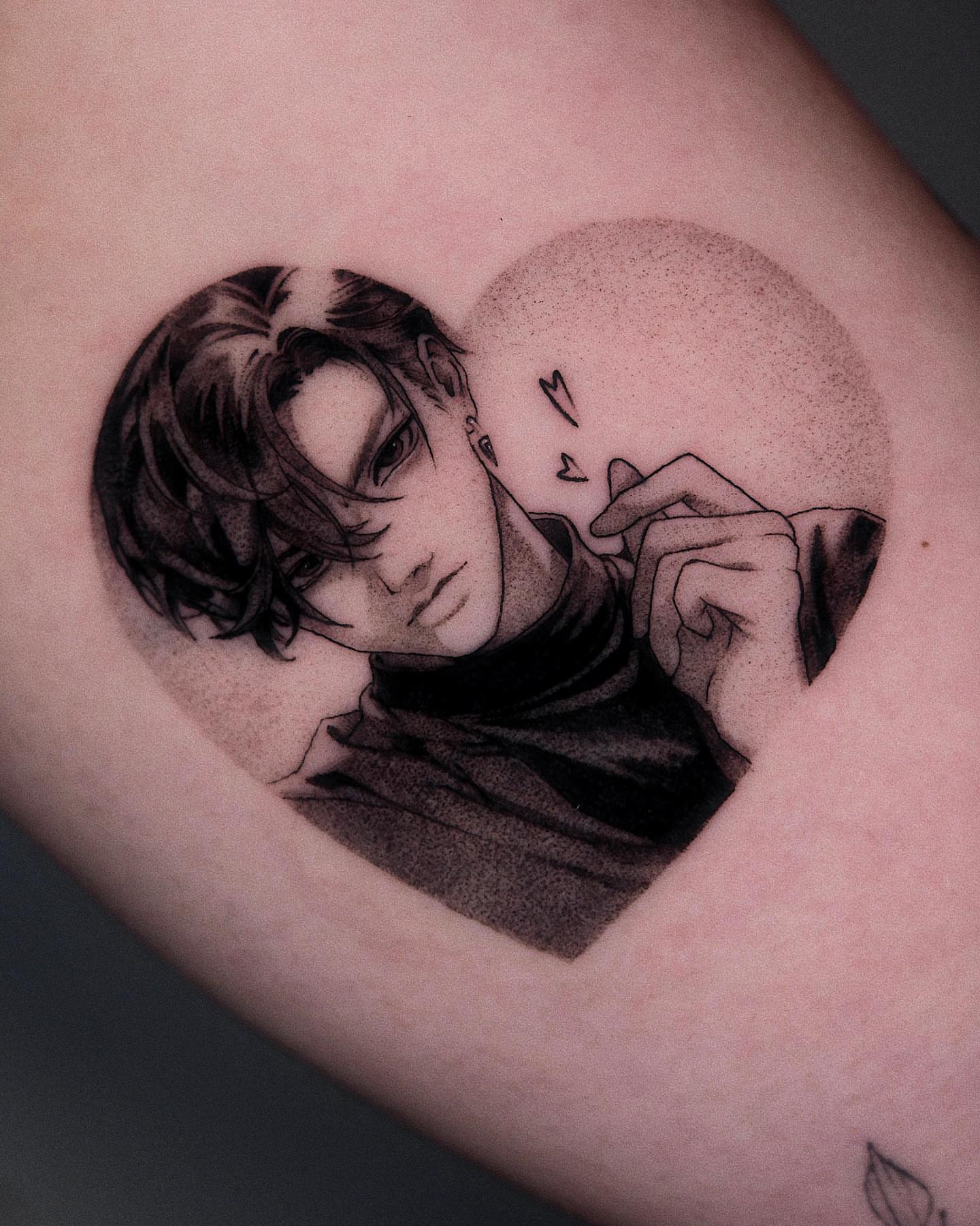 Anime character dotwork tattoo on the forearm by Anime, Amsterdam, Noord-Holland