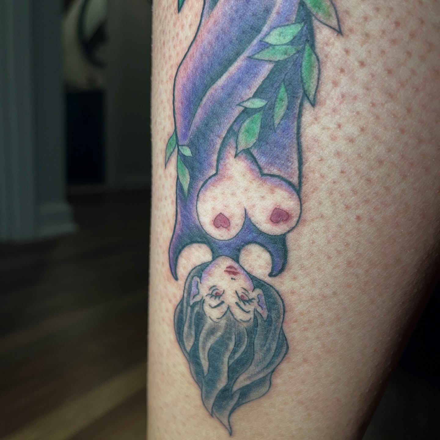 Mermaid neo-traditional tattoo on the thigh by Krystal ✨