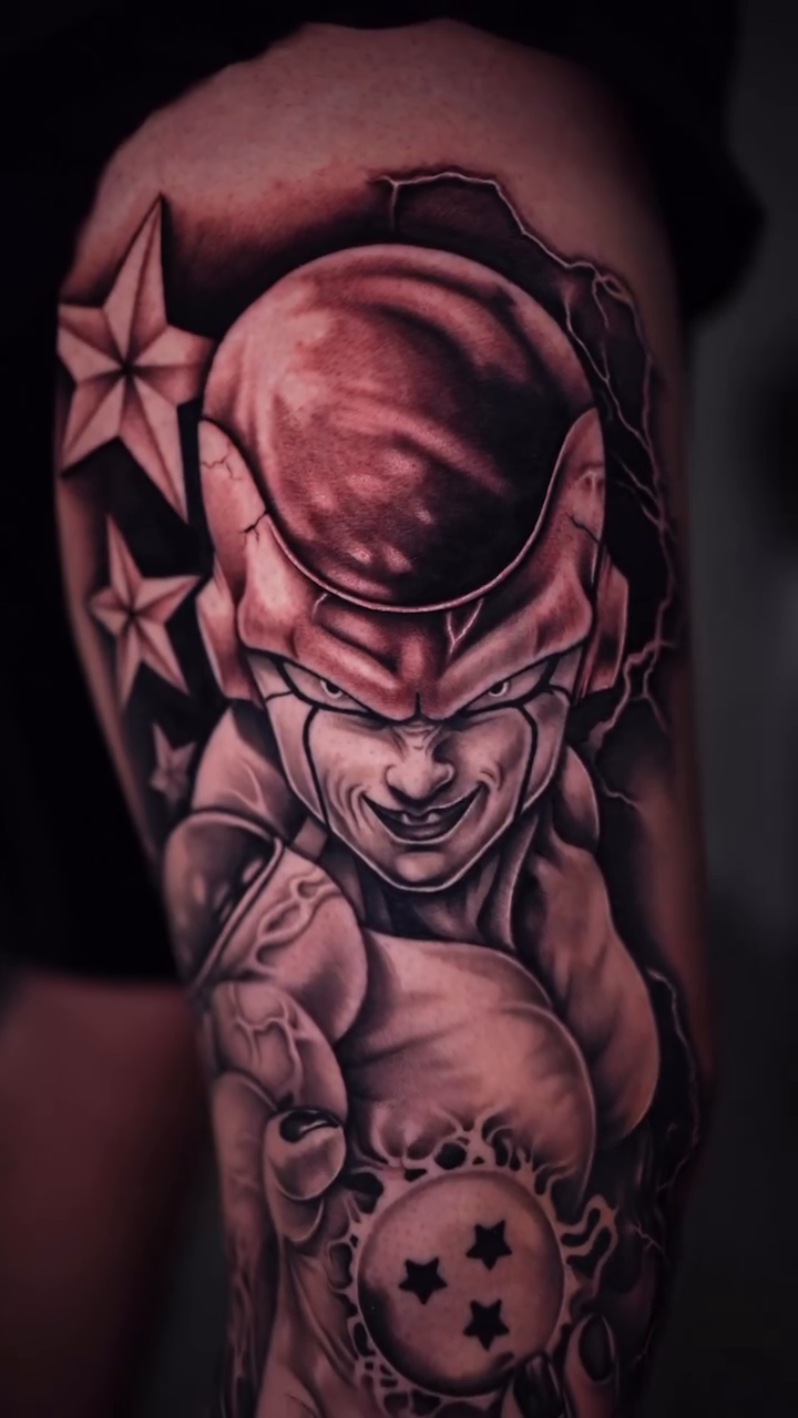Frieza holding Dragon Balls anime tattoo by Esto
