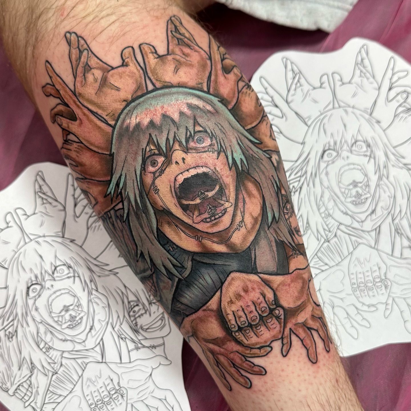 Anime character anime tattoo on the forearm by Emily K Lingg