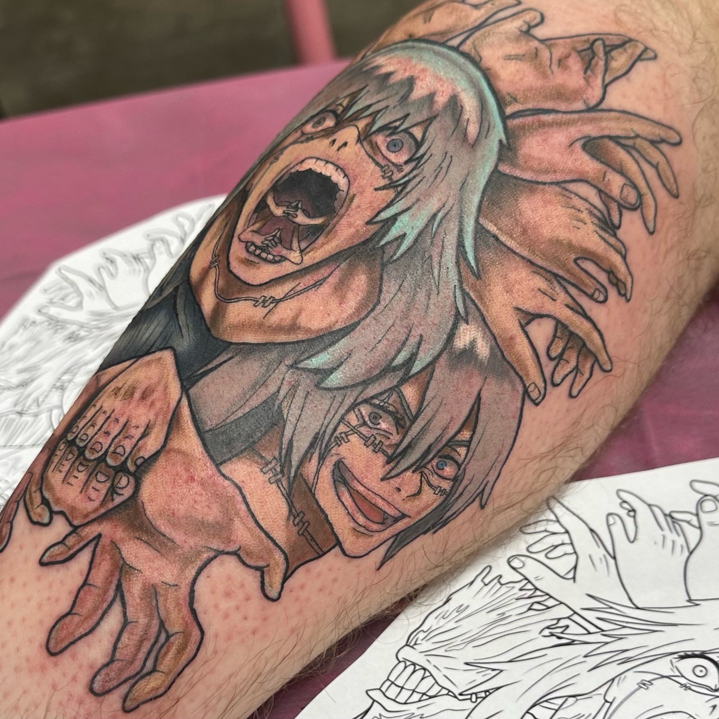 Anime character anime tattoo on the forearm by Emily K Lingg
