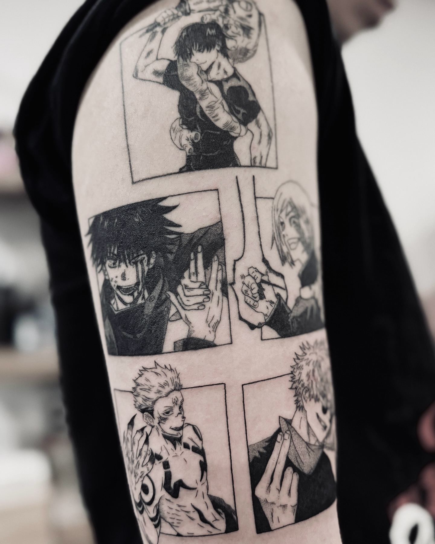 Anime characters anime tattoo on the forearm by Leo