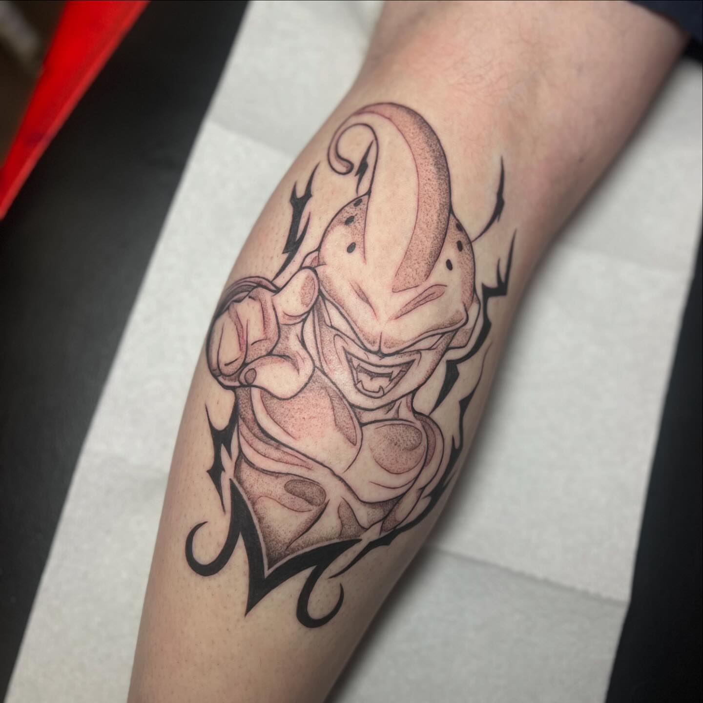 Tattoo by @moemoetattoos — dotwork, anime
