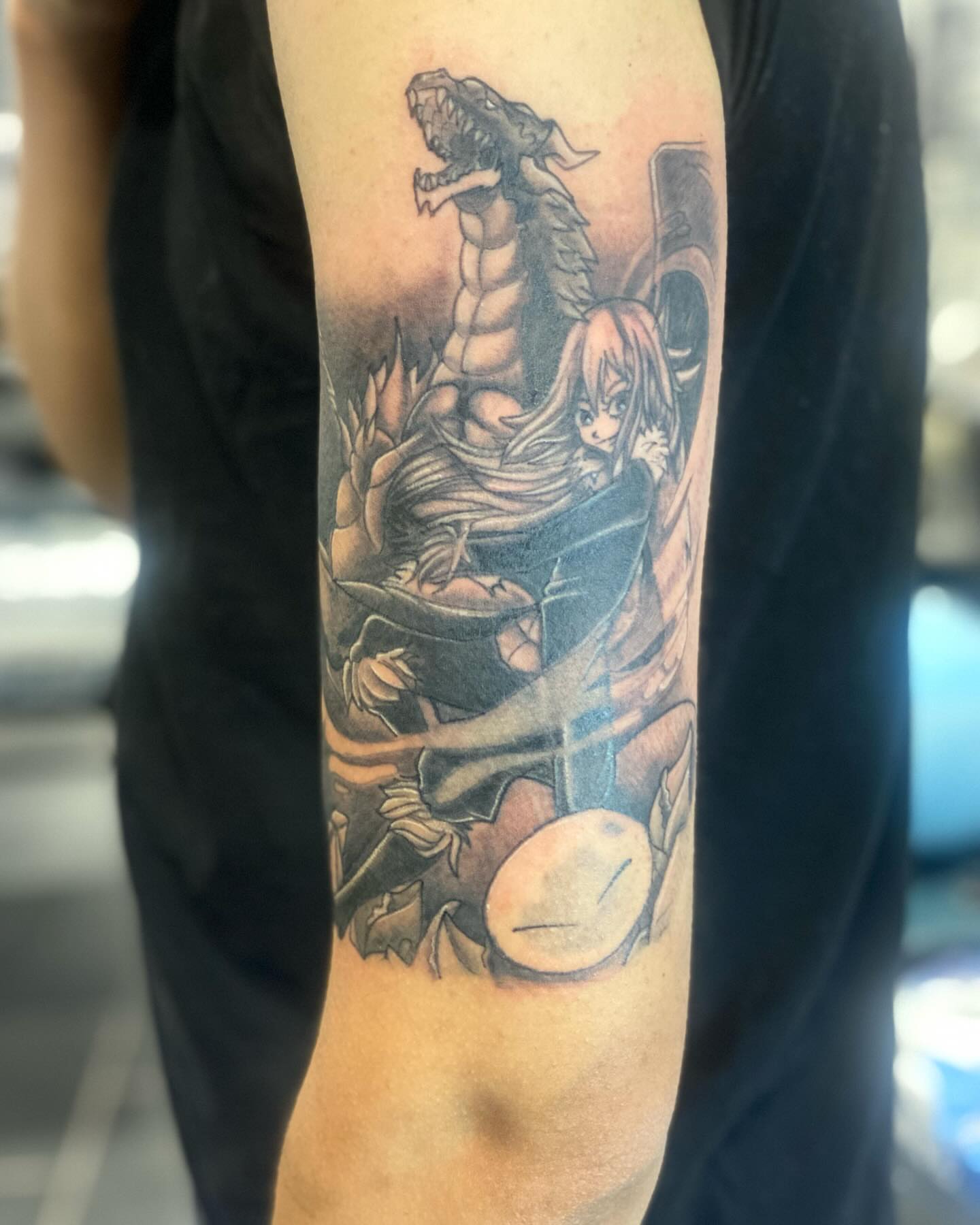 Tattoo by @chinos_tattoos โ anime, dotwork