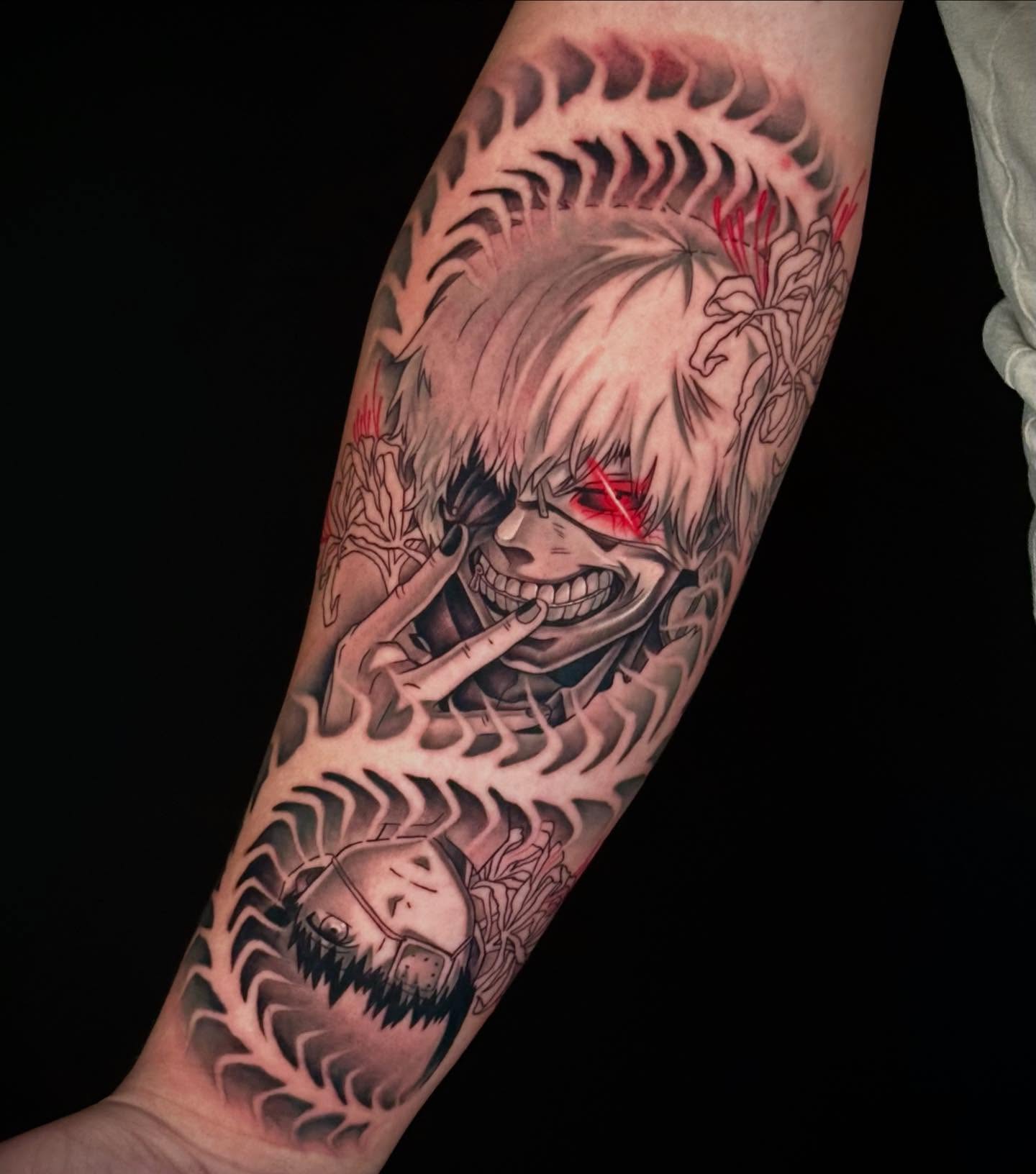 Anime character anime tattoo on the forearm by Chynna J El-Ayazra