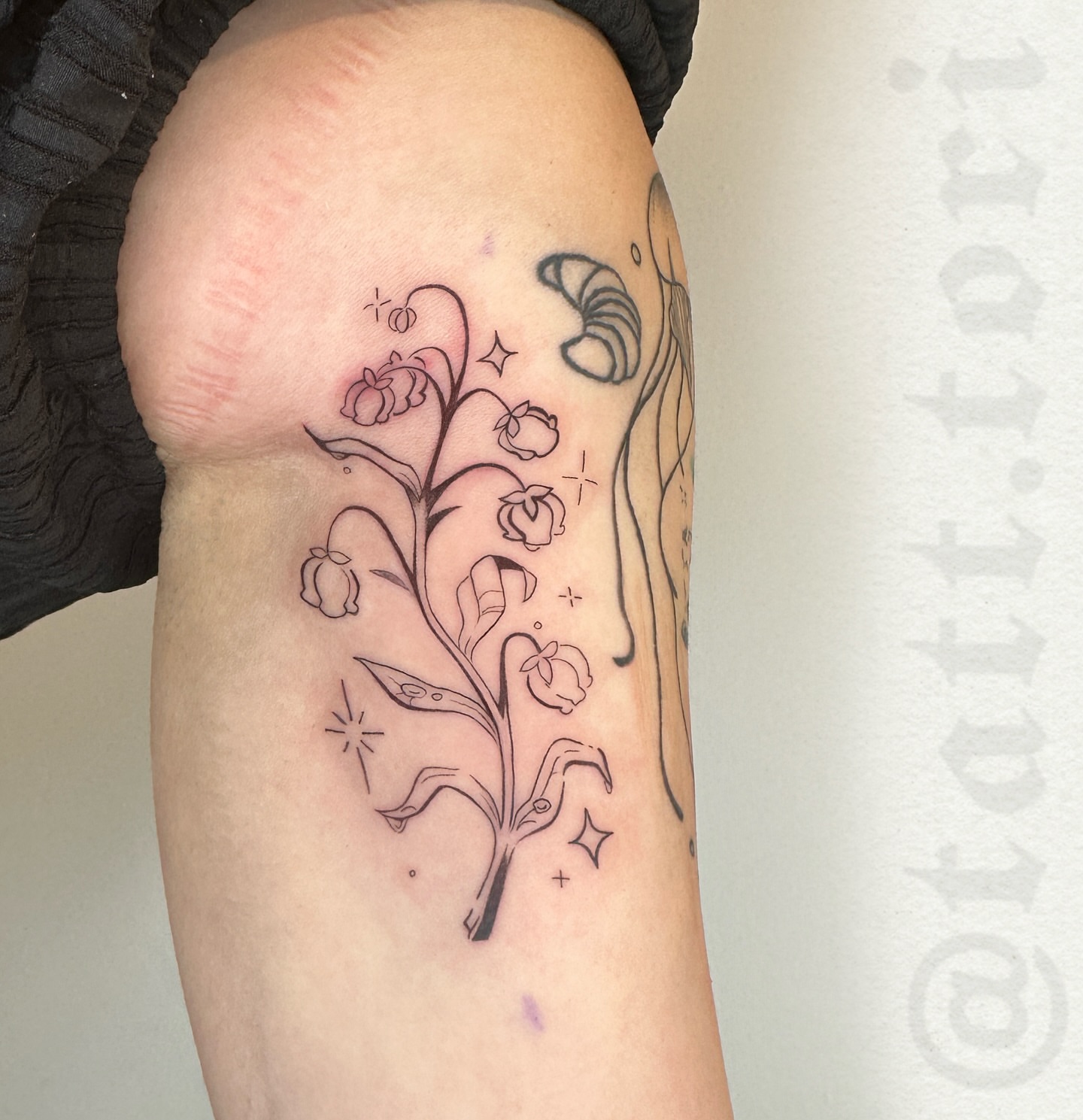 Lily of the valley fine line tattoo on the forearm by 𝔱𝔬𝔯𝔦
