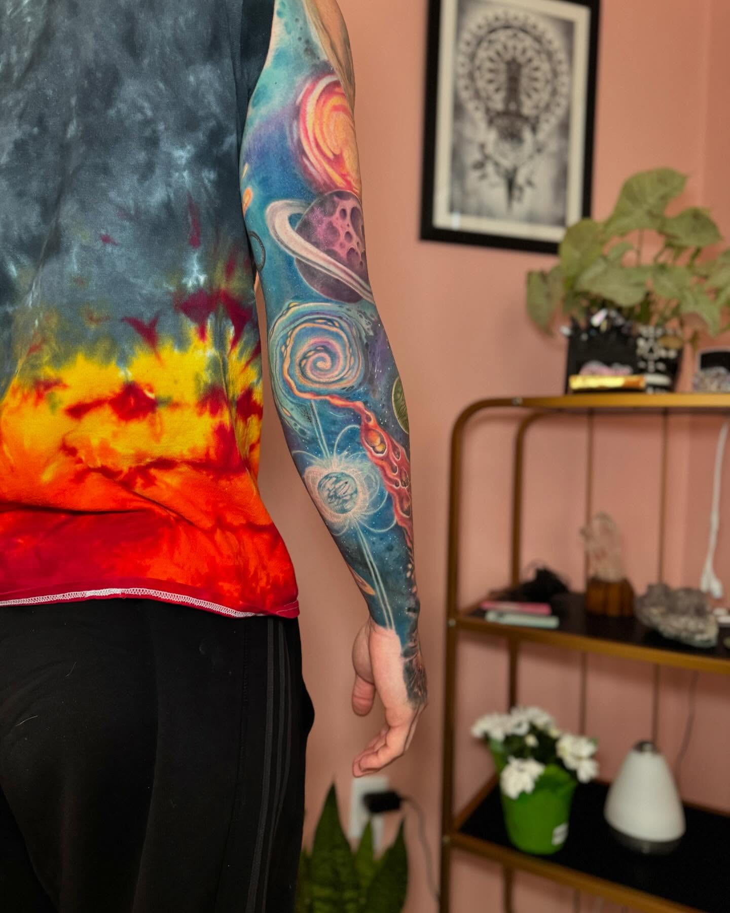 Galaxy dotwork tattoo on the upper arm by Steve Gentile Tattoos
