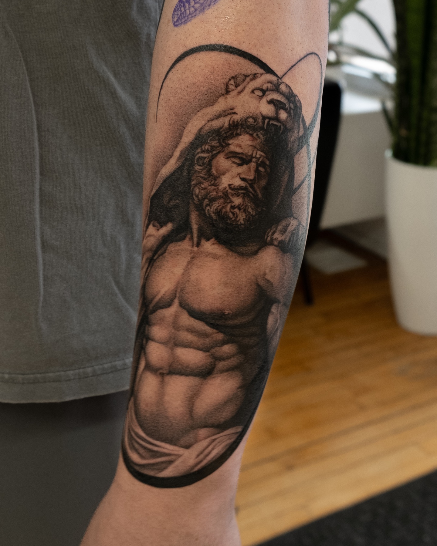 Hercules realism tattoo on the forearm by Ohio Tattoo Artist - Tehya Maxwell, Springfield, Ohio