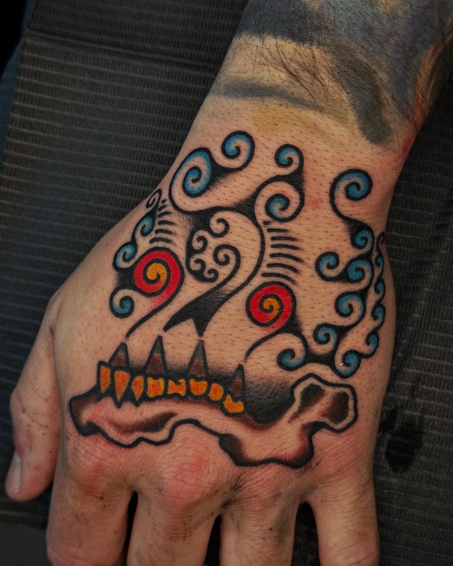 Sugar skull Chicano tattoo on the hand by Big Al