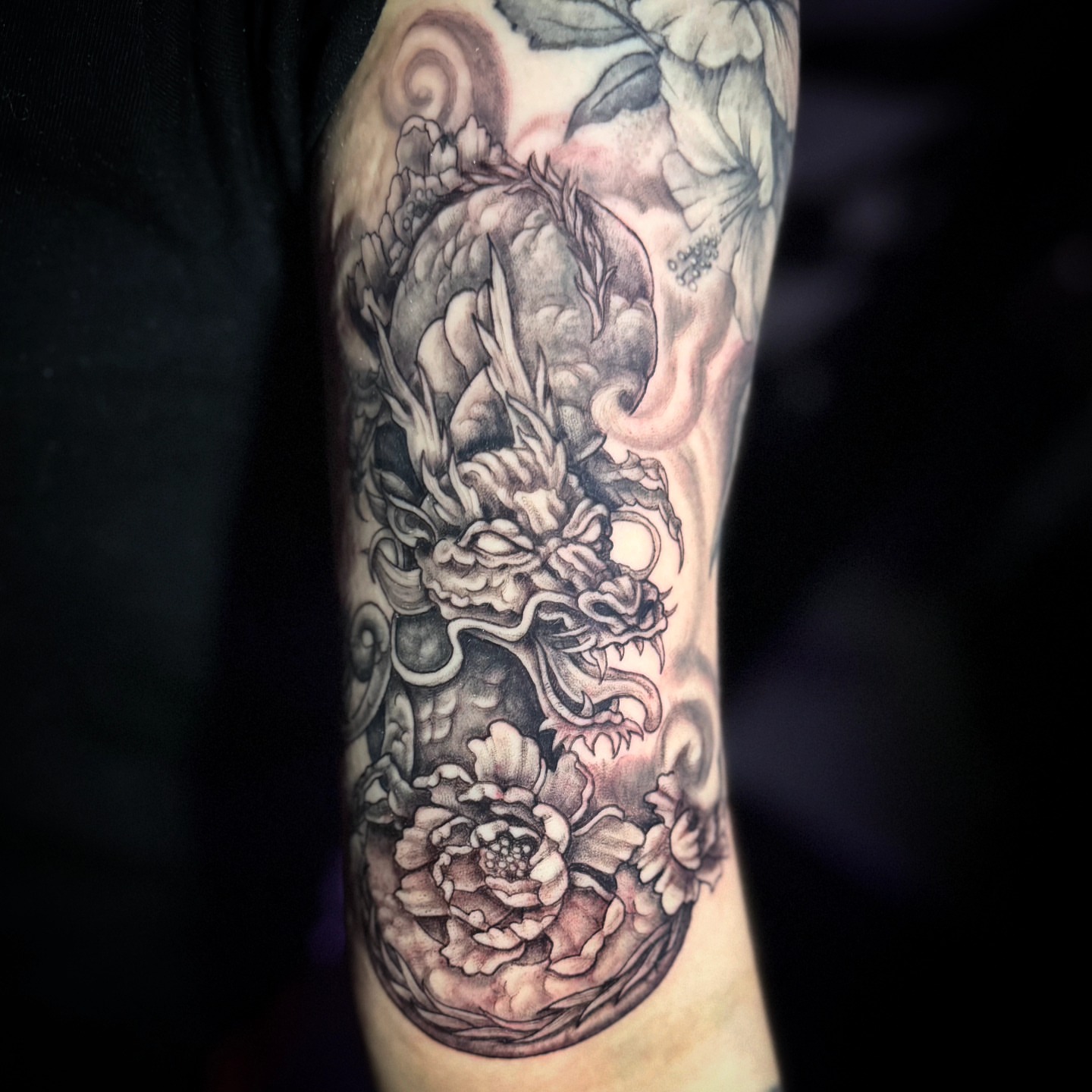 Tattoo by @ladymonsterfacetattoos — black_and_grey, realism