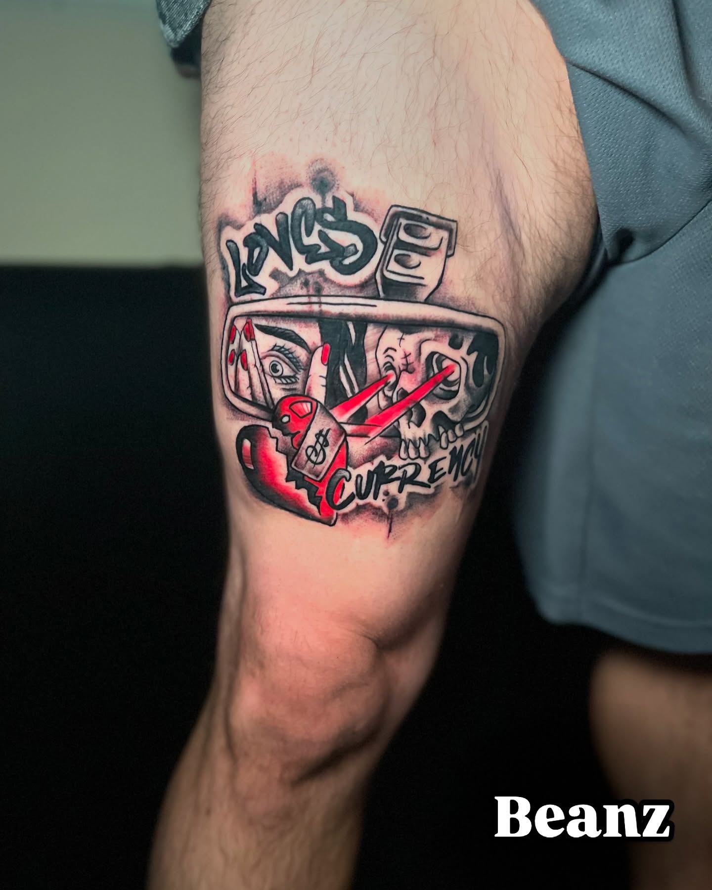 Skull and heart neo-traditional tattoo on the forearm by Alex
