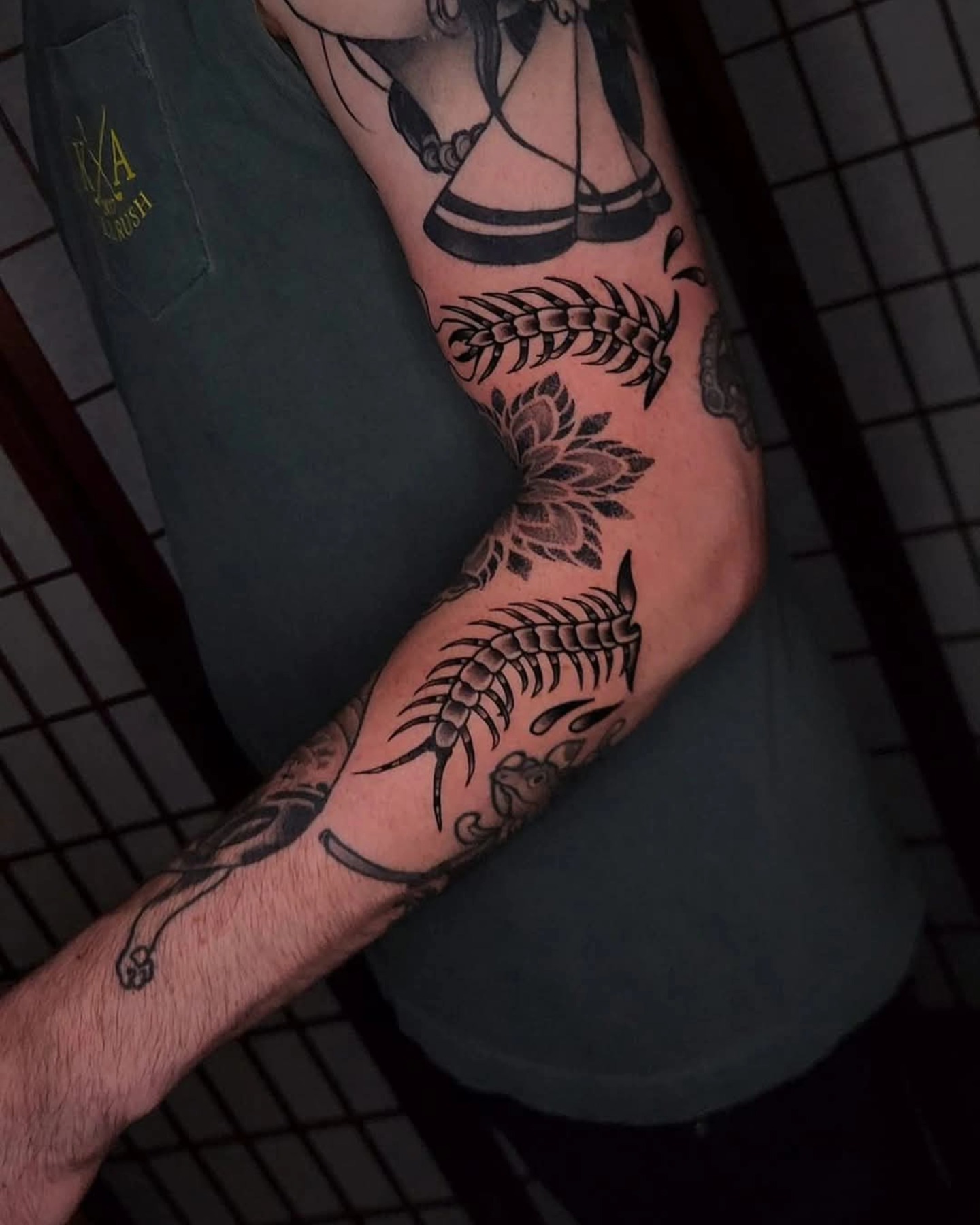 Wheat stalks and floral black and grey tattoo on the forearm by ⚔️ Shane ⚔️